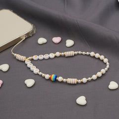 Resin Rainbow Pearl Beaded Mobile Phone Lanyard